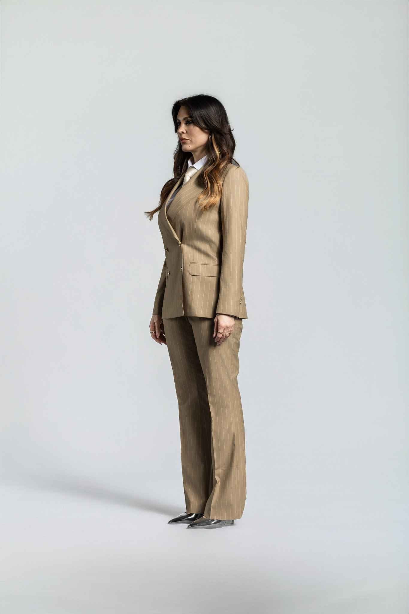 beige - gestreift Damenanzug – | Bellino Moda