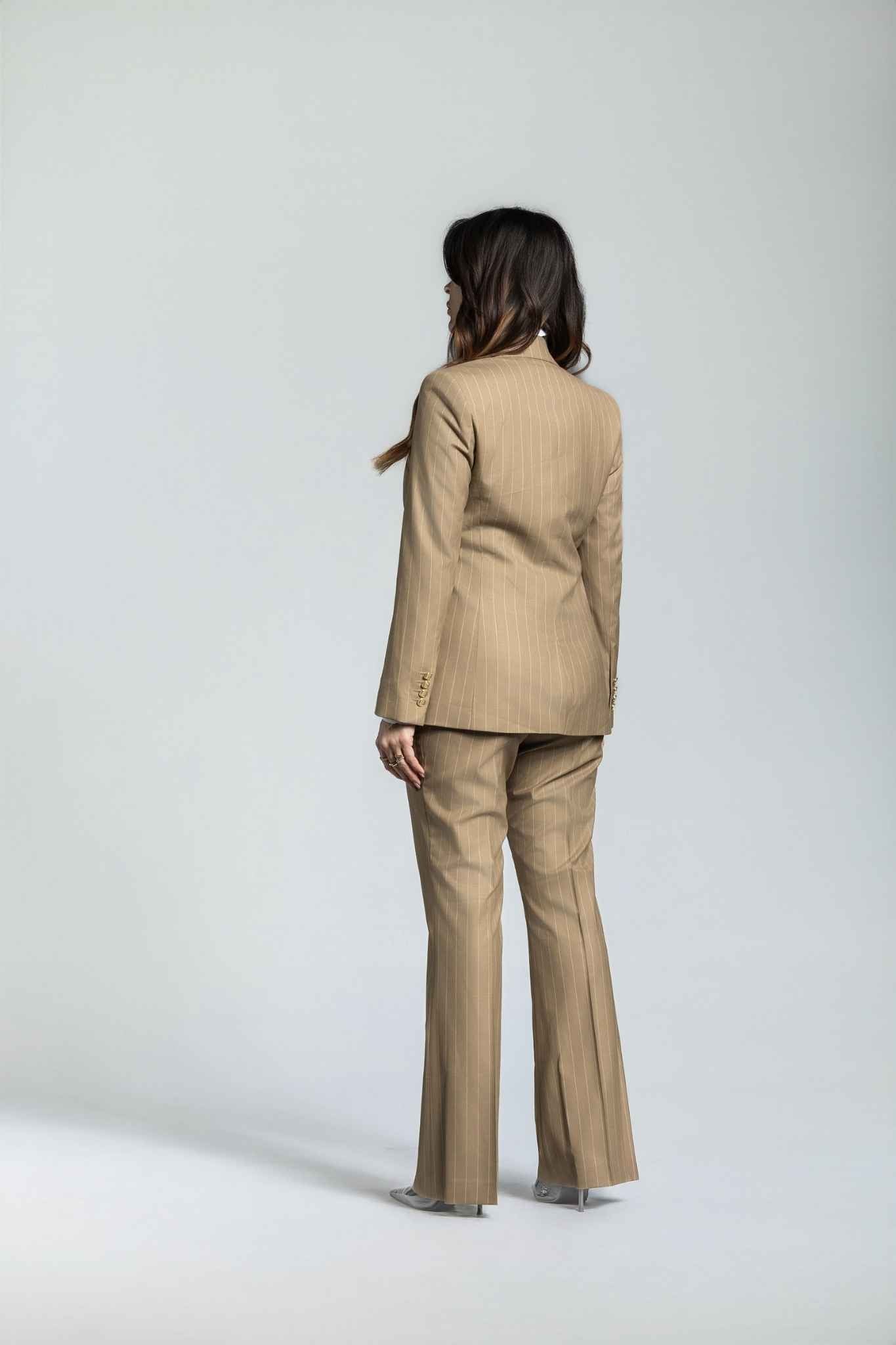 beige - gestreift Damenanzug – | Bellino Moda