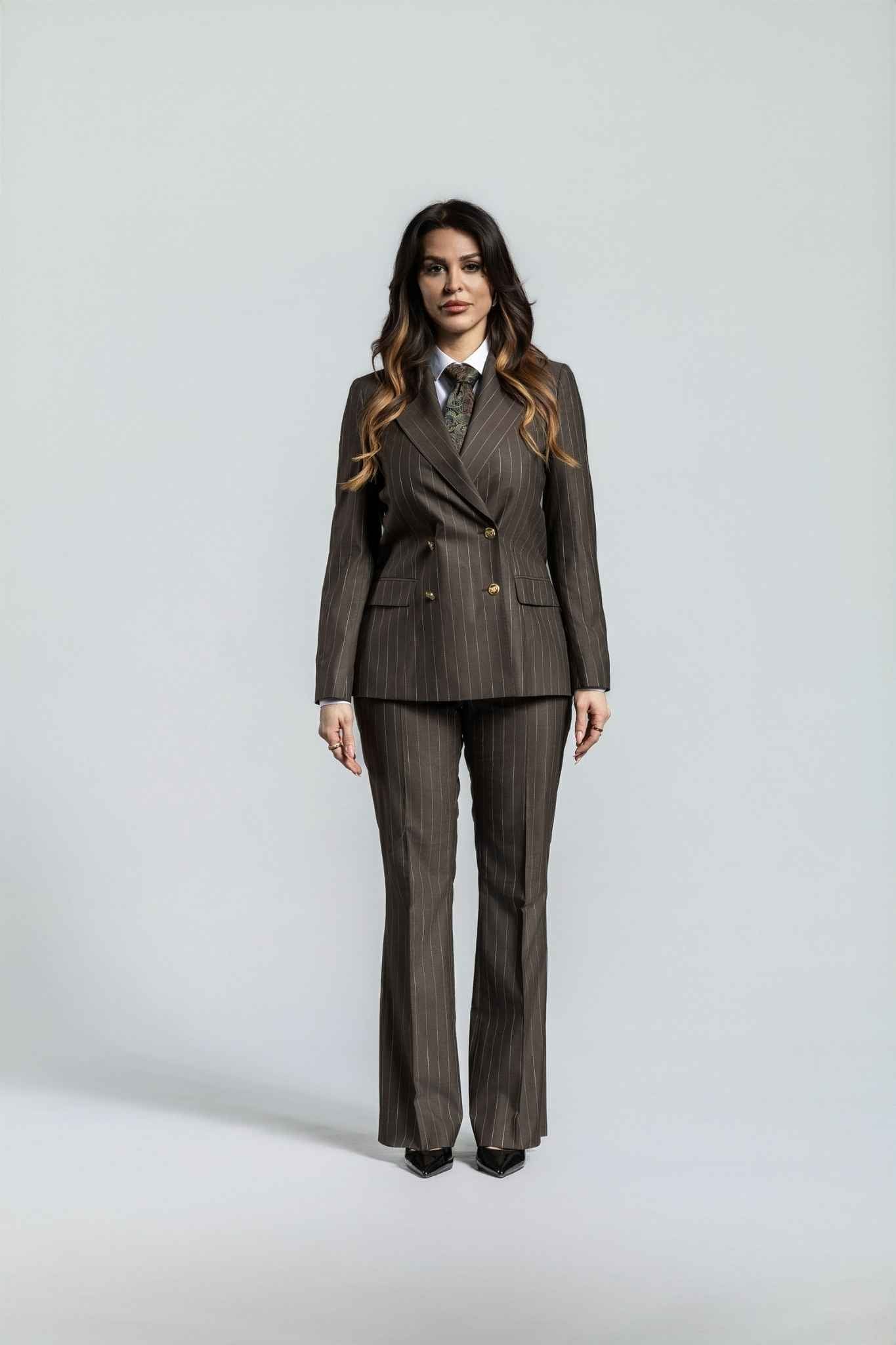 braun - gestreift Damenanzug – | Bellino Moda