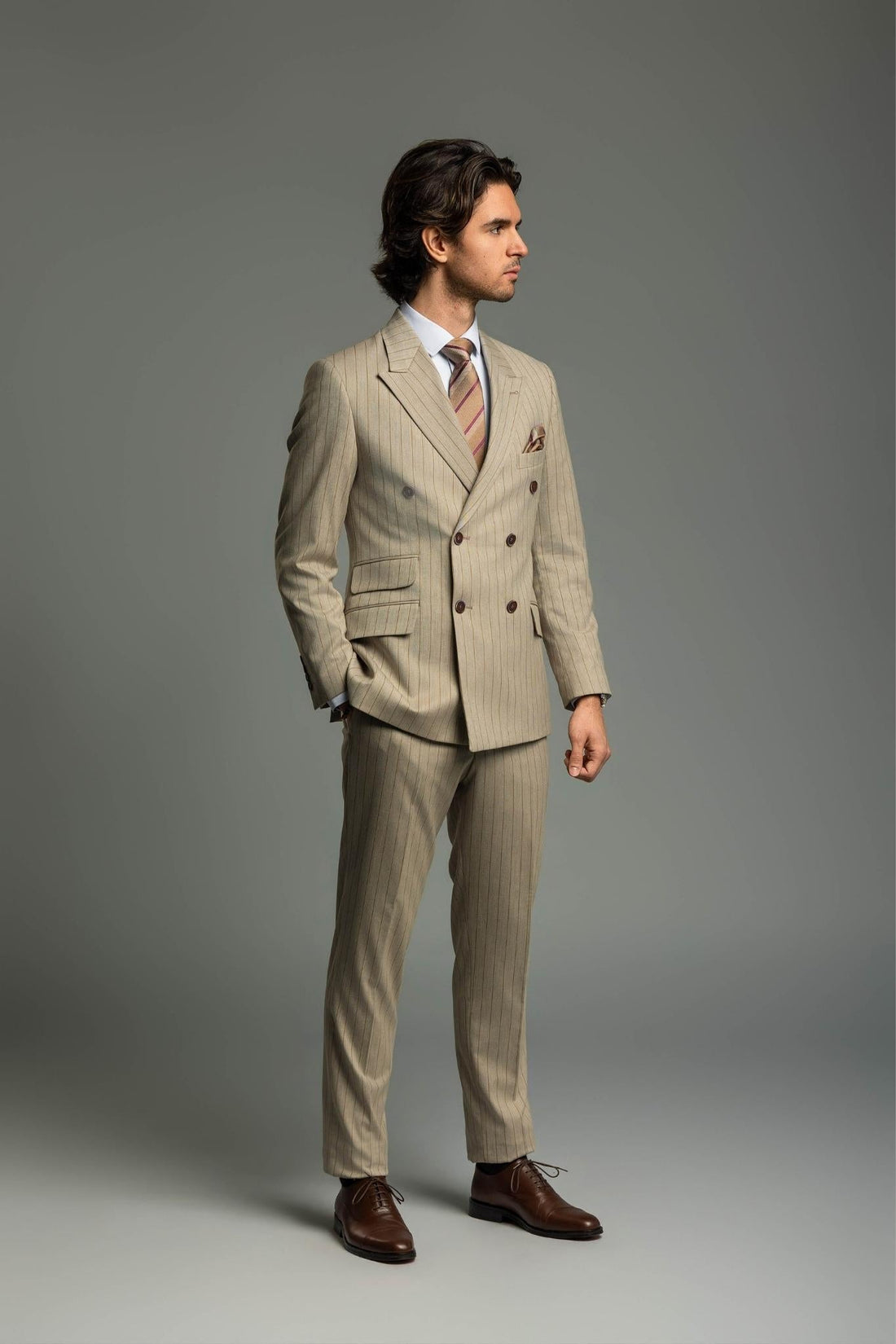 Business Suit beige gestreift – | Bellino Moda