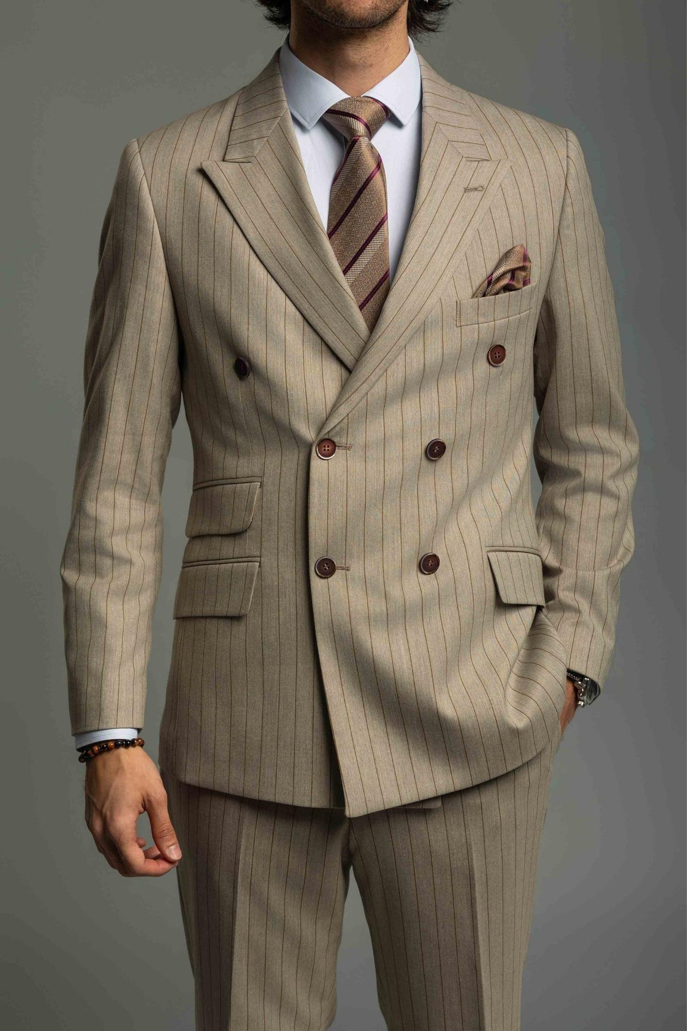 Business Suit beige gestreift – | Bellino Moda