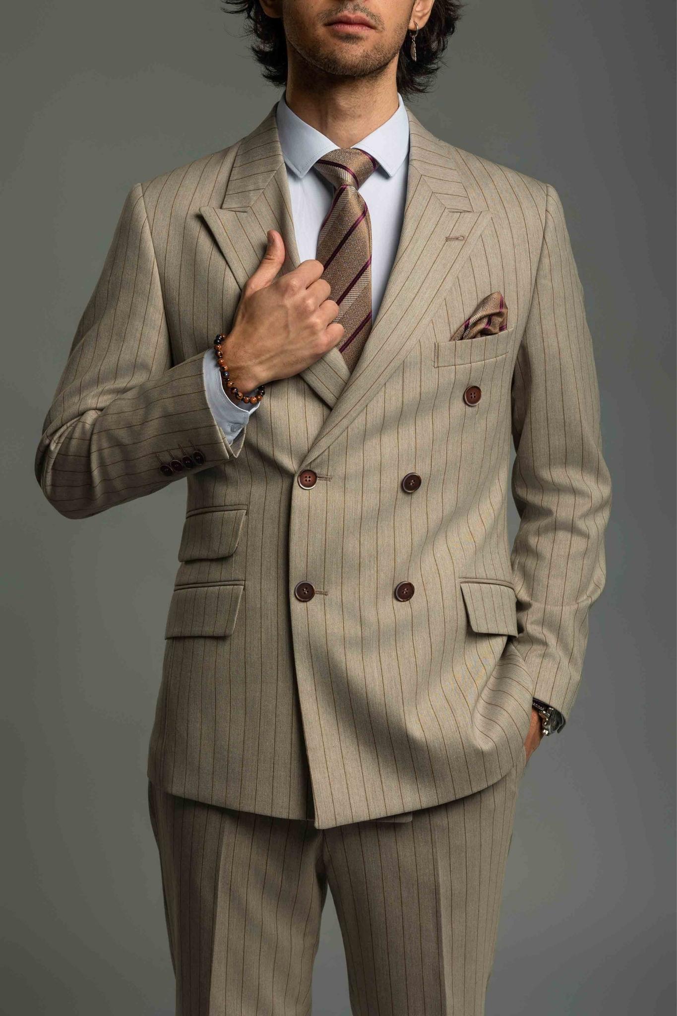 Business Suit beige gestreift – | Bellino Moda