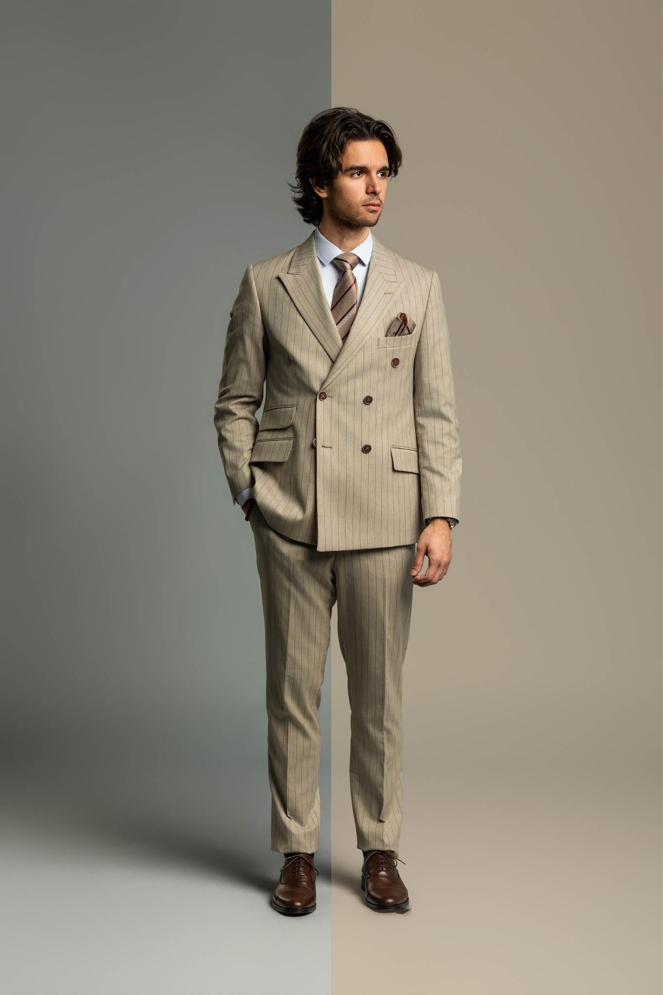 Business Suit beige gestreift – | Bellino Moda