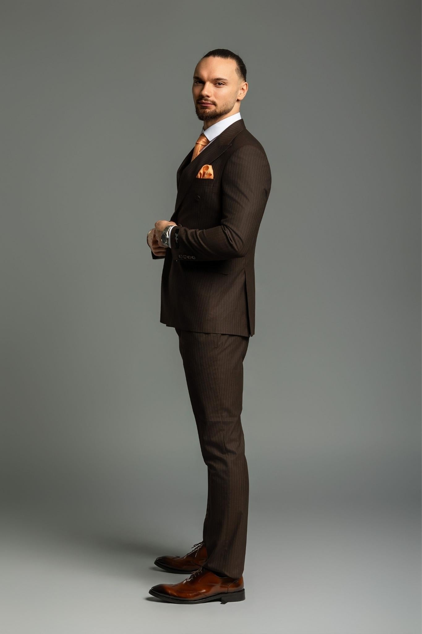 Business Suit braun gestreift – | Bellino Moda