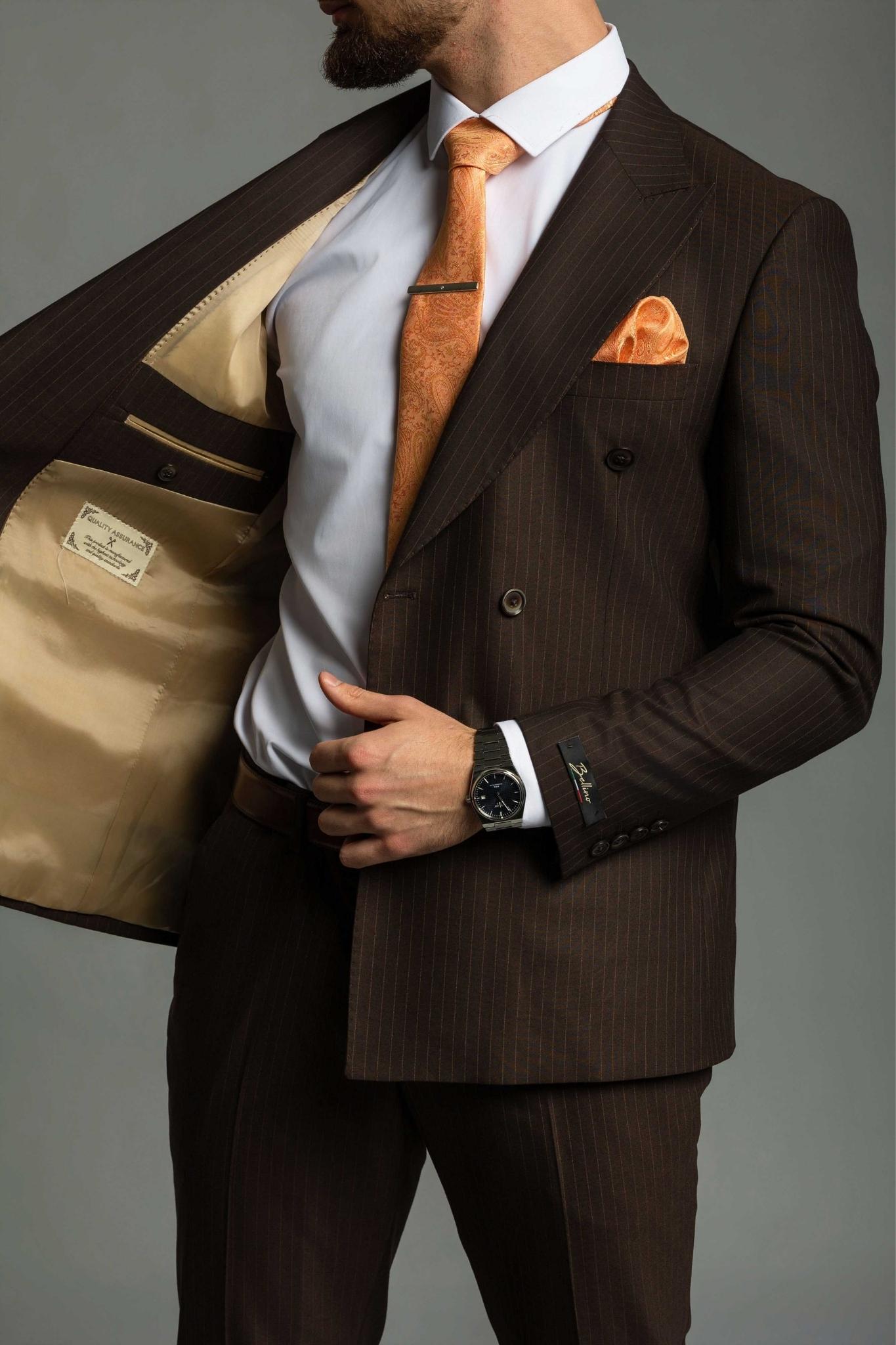Business Suit braun gestreift – | Bellino Moda