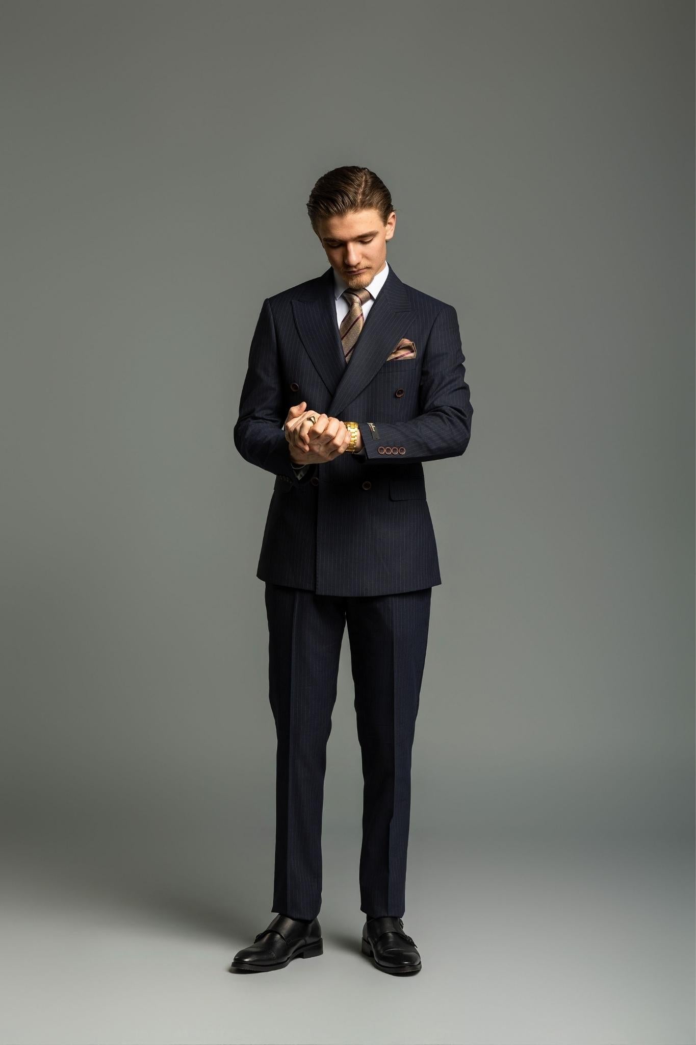 Business Suit dunkelblau gestreift – | Bellino Moda