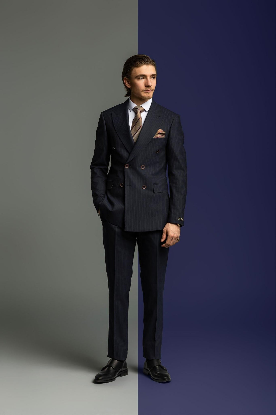 Business Suit dunkelblau gestreift – | Bellino Moda