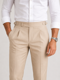 beigefarbene Herren-Bundfaltenhose mit hohem Bund, Ansicht 4