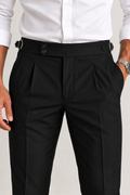 schwarze Herren-Bundfaltenhose mit hohem Bund, Ansicht 4