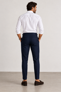 dunkelblaue Herren-Bundfaltenhose mit hohem Bund, Ansicht 2